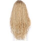 Krullende Blond Ombre Pruik met Donkere Wortels 66 cm Kant Vooraan Synthetisch met 60% Korting