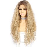 Krullende Blond Ombre Pruik met Donkere Wortels 66 cm Kant Vooraan Synthetisch met 60% Korting