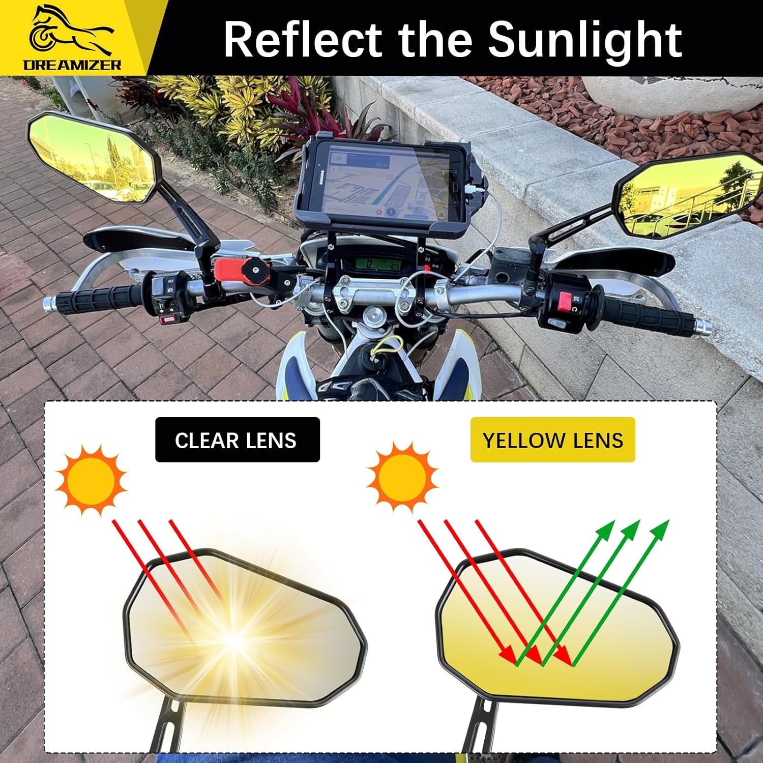 Universele Motor Spiegel Set E-keurmerk Geel Glas - 60% Korting