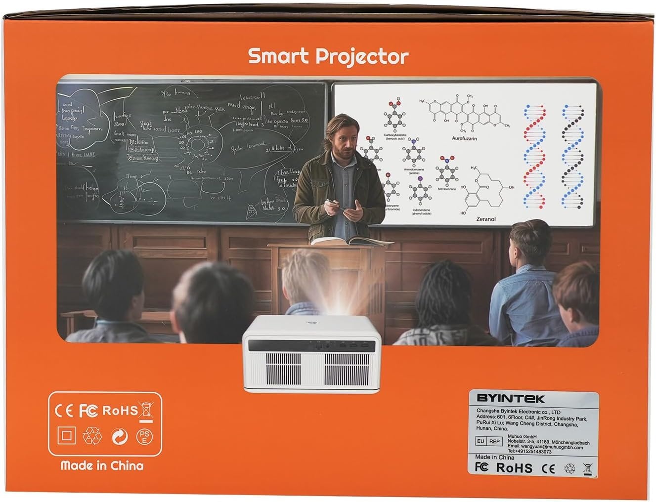 BYINTEK U14 4K Home Cinema, 30,000 Lumens Full HD WiFi6 BT 5.0 Mini Projector, 1980 x 1020p, Autofocus, Fully Sealed, Dustproof, Automatic Obstruction, 450 Inch Projector