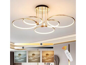 5 Ronde Ringen Gouden Led-Plafondlamp, Ø93cm | 108W Kroonluchter Met Traploos Dimbaar, Creatieve Metalen Gegalvaniseerde Hanglamp, Moderne Lamp Voor Slaapkamer Woonkamer Kinderen Kantoor Studeerkamer