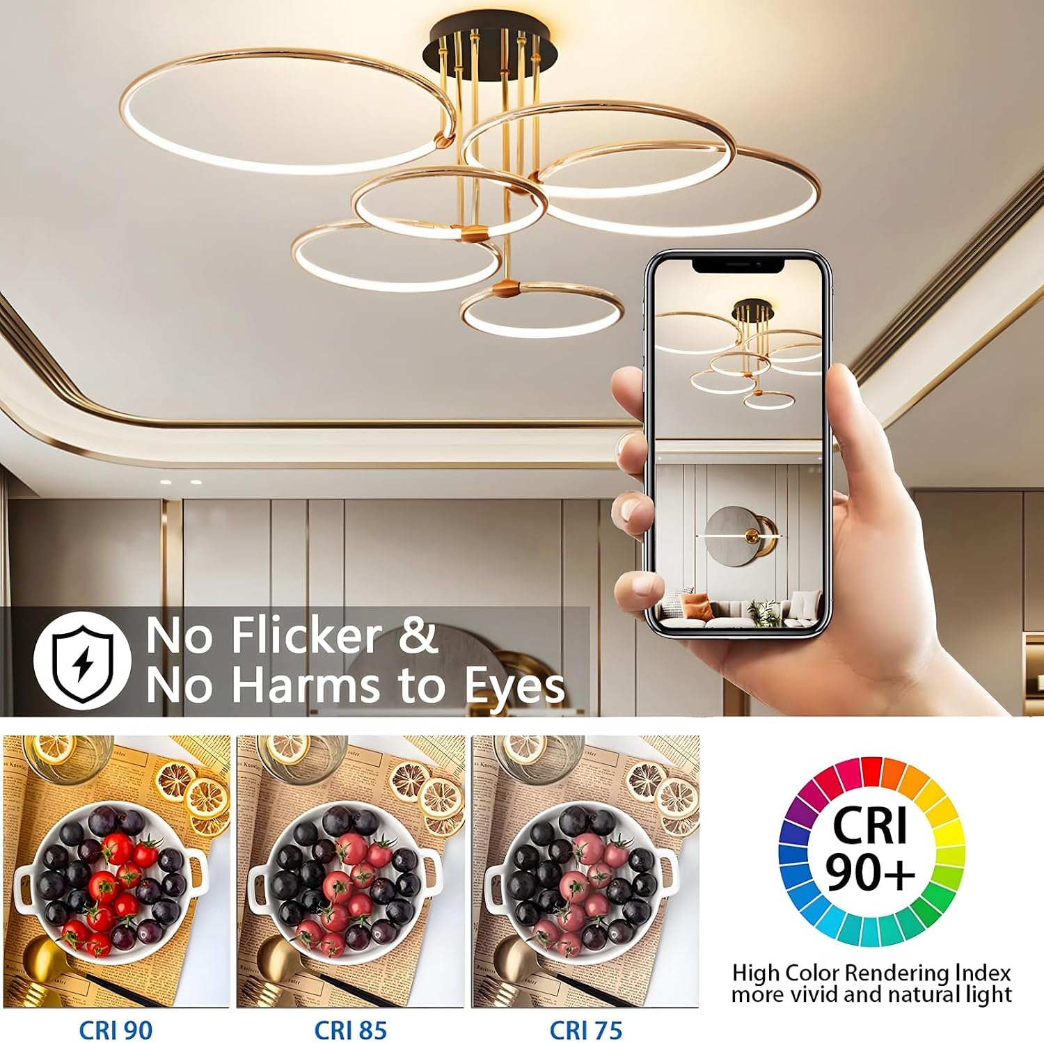 5-Rings Gouden LED Plafondlamp met Afstandsbediening - 47% Korting