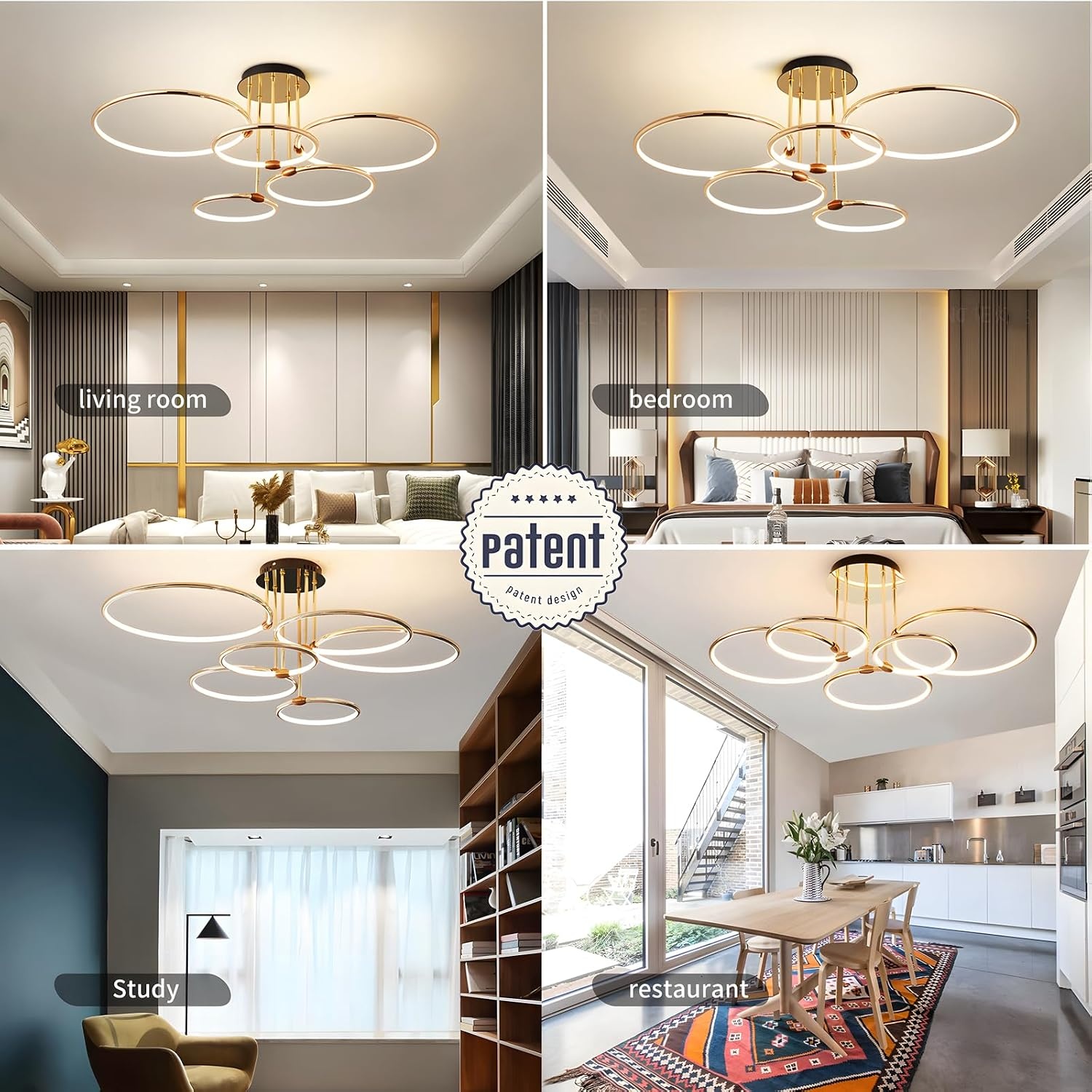 5-Rings Gouden LED Plafondlamp met Afstandsbediening - 47% Korting