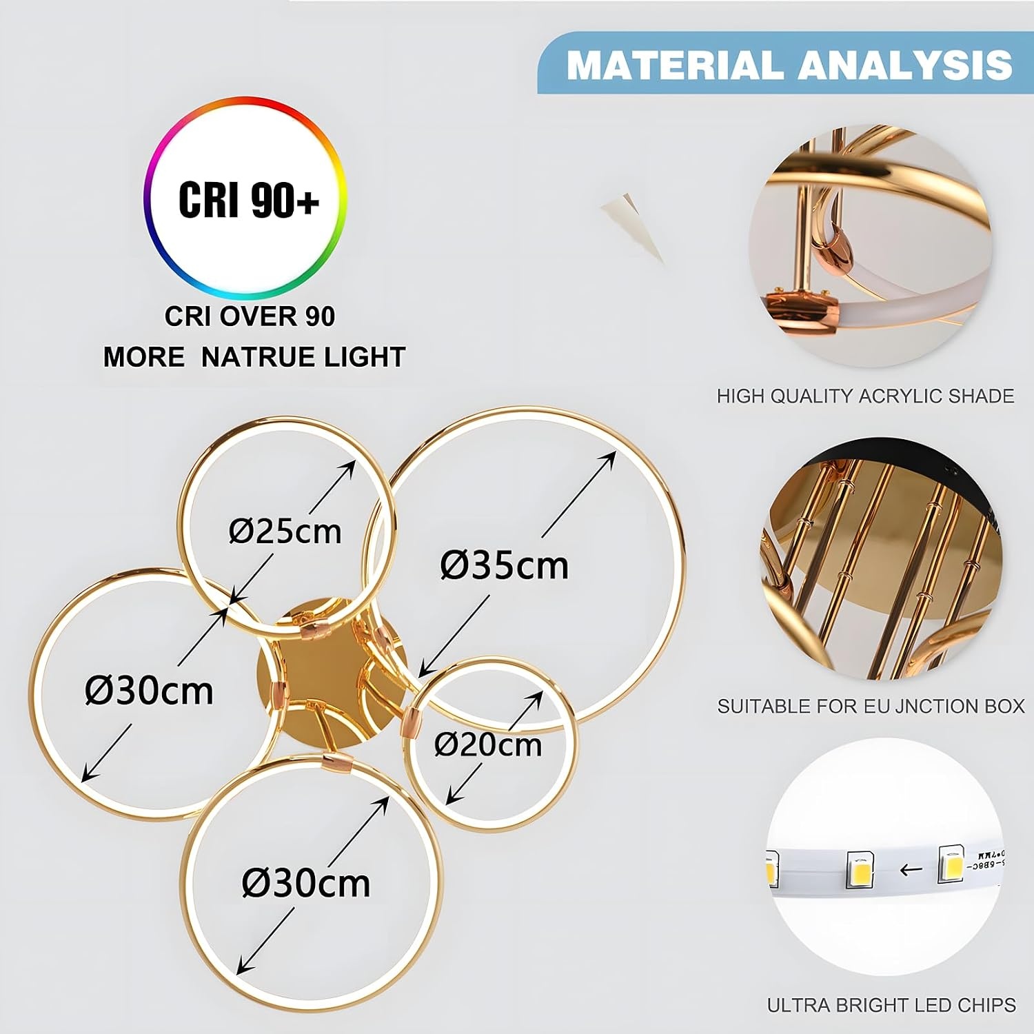 5-Rings Gouden LED Plafondlamp met Afstandsbediening - 47% Korting