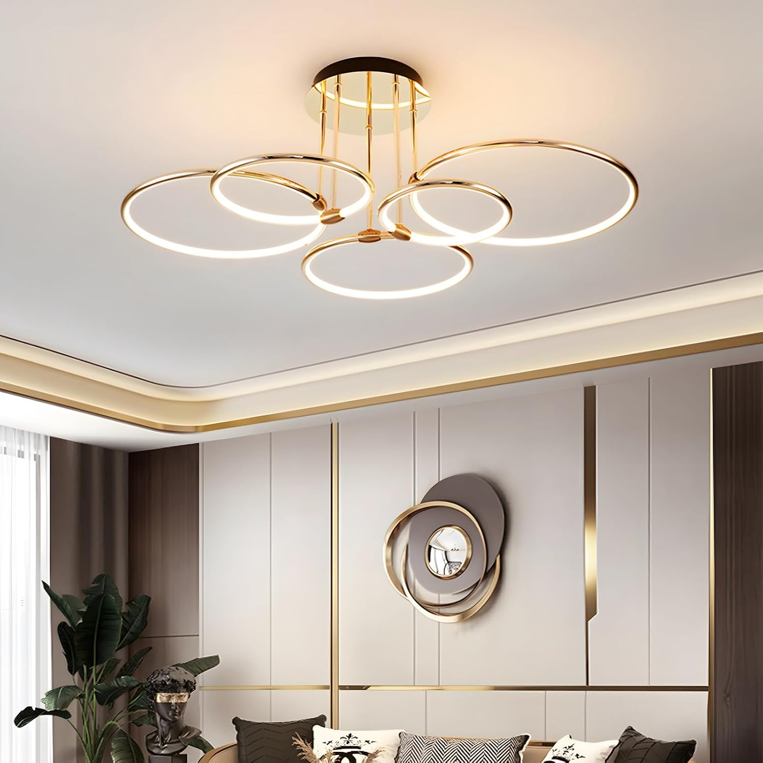 5-Rings Gouden LED Plafondlamp met Afstandsbediening - 47% Korting