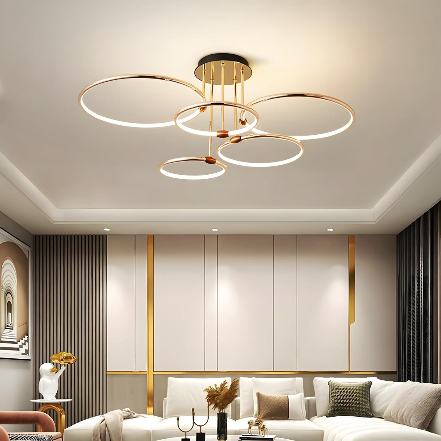 5-Rings Gouden LED Plafondlamp met Afstandsbediening - 47% Korting
