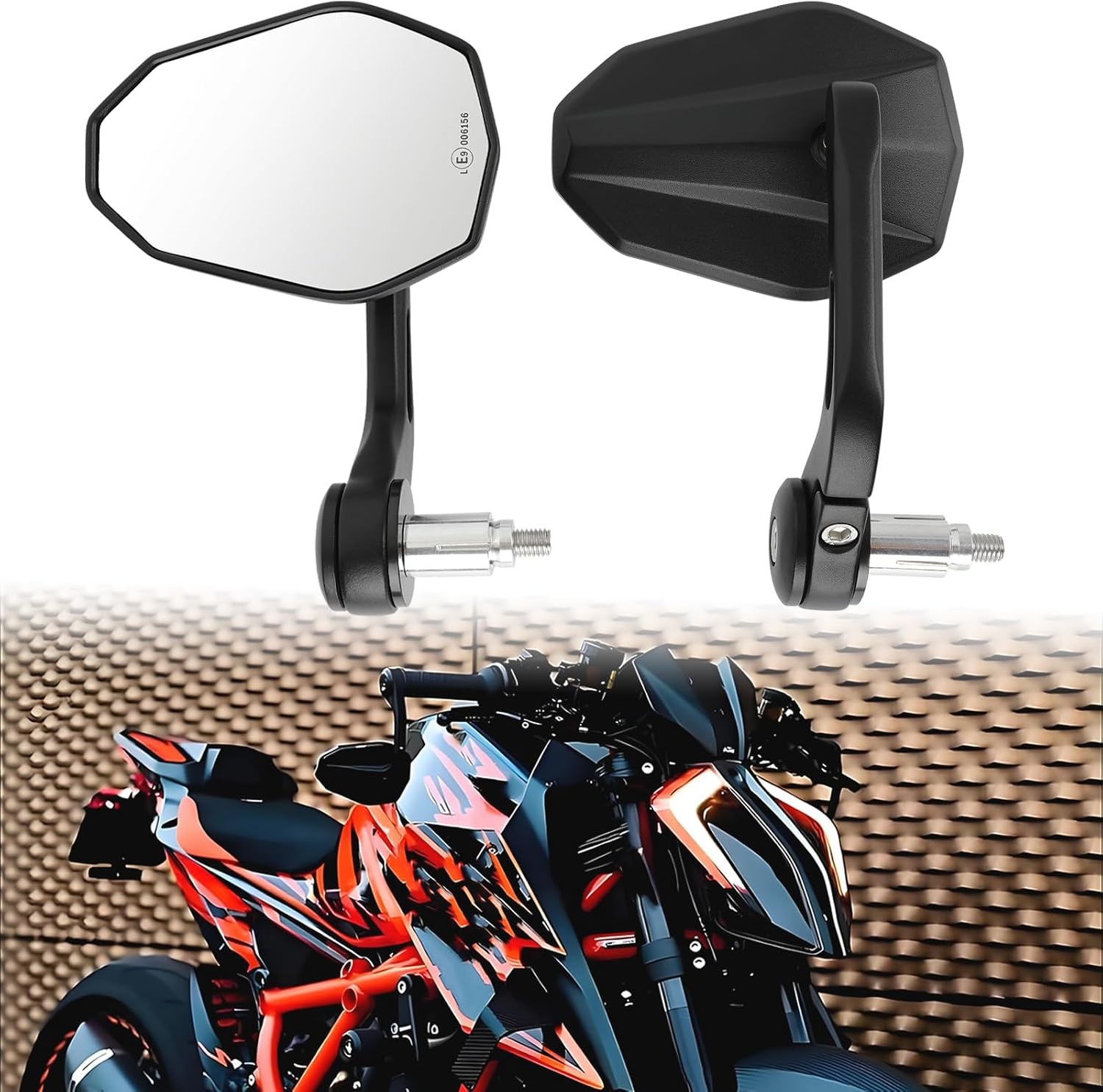 DREAMIZER Motorcycle Mirrors E-approved Universal, 360° Adjustable Motorcycle Rearview Mirrors 7/8" 22mm Handlebar Mirrors Compatible with Honda Kawasaki Suzuki Yamaha Cruiser Scooter Moped ATV