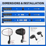 DREAMIZER Motorcycle Mirrors E-approved Universal, 360° Adjustable Motorcycle Rearview Mirrors 7/8" 22mm Handlebar Mirrors Compatible with Honda Kawasaki Suzuki Yamaha Cruiser Scooter Moped ATV
