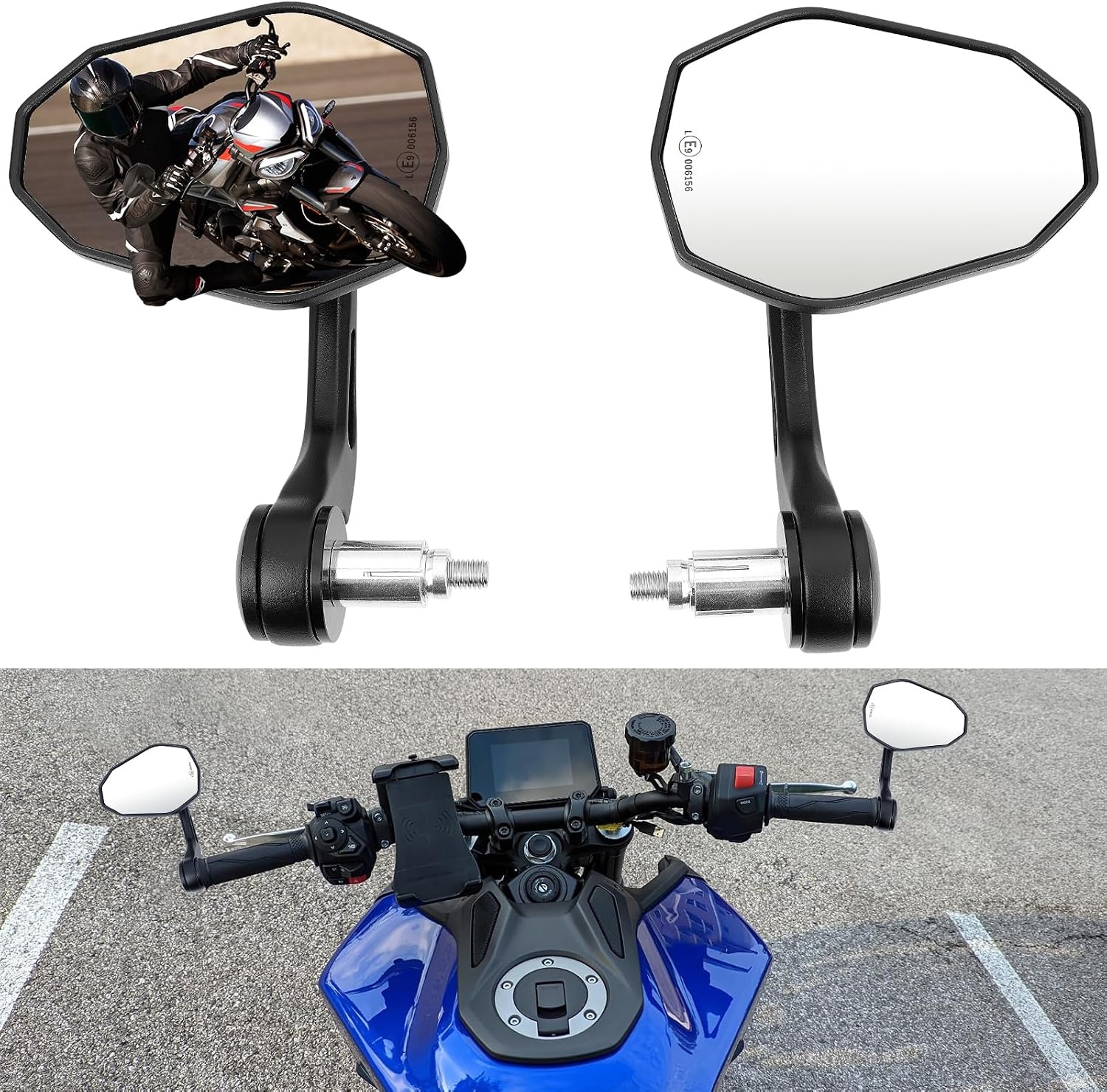 DREAMIZER Motorcycle Mirrors E-approved Universal, 360° Adjustable Motorcycle Rearview Mirrors 7/8" 22mm Handlebar Mirrors Compatible with Honda Kawasaki Suzuki Yamaha Cruiser Scooter Moped ATV
