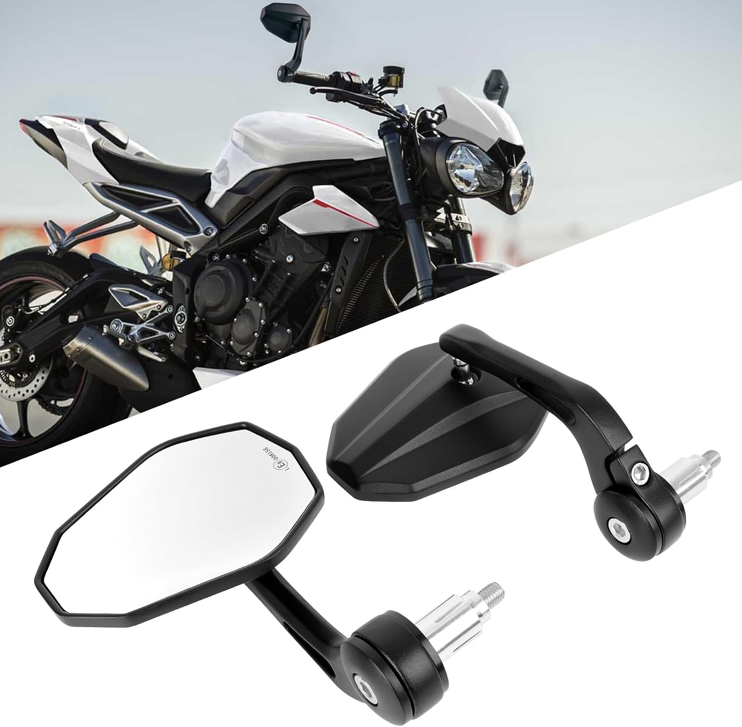 DREAMIZER Motorcycle Mirrors E-approved Universal, 360° Adjustable Motorcycle Rearview Mirrors 7/8" 22mm Handlebar Mirrors Compatible with Honda Kawasaki Suzuki Yamaha Cruiser Scooter Moped ATV