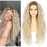 Krullende Blond Lace Front Pruik - Hittebestendig Synthetisch, 57% Korting