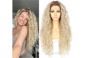 Krullende Lace Front Pruik Dames Blond Synthetisch 26" - 36% Korting!