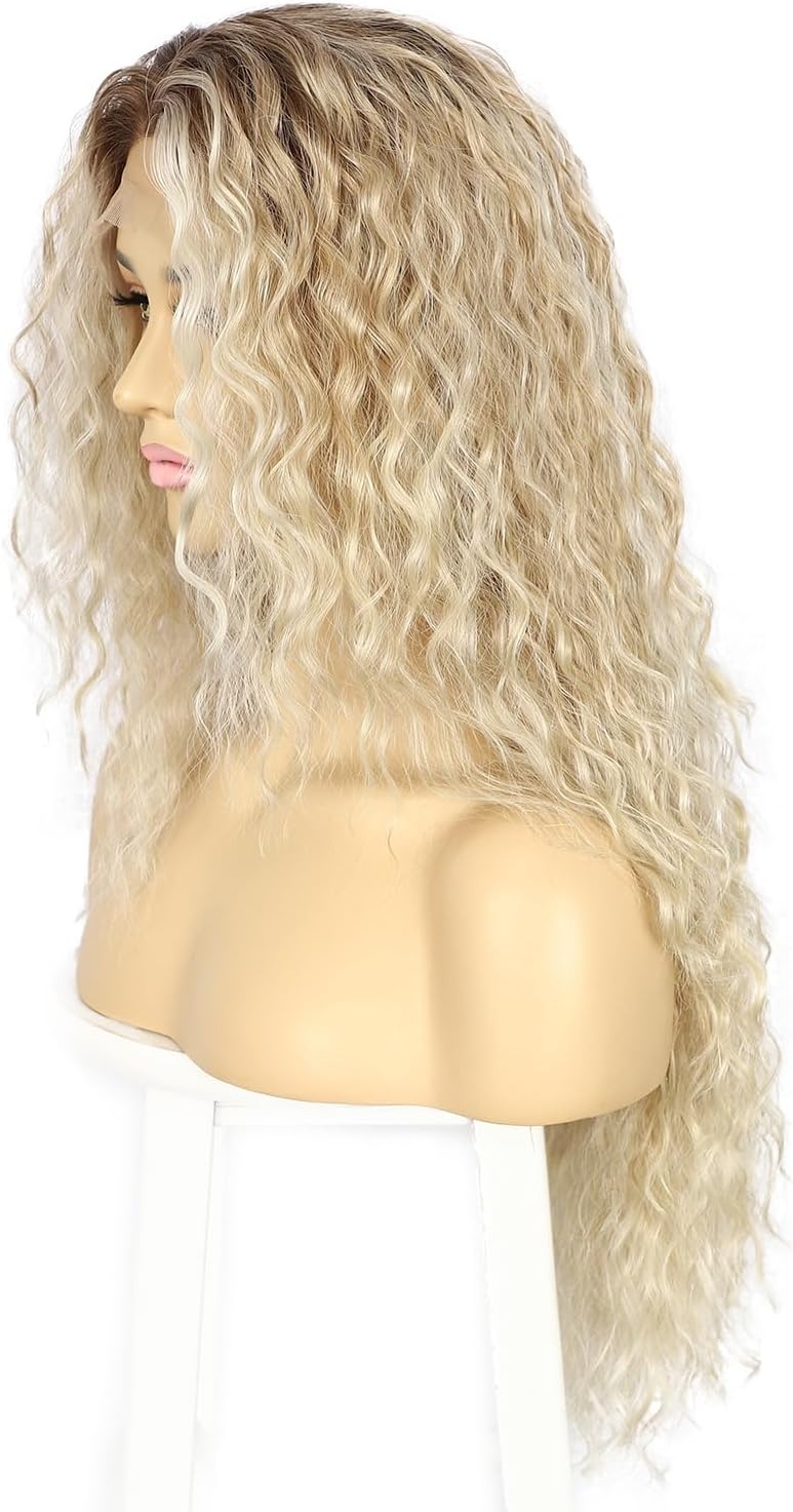 Krullende Blond Lace Front Pruik - Hittebestendig Synthetisch, 57% Korting