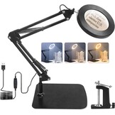 Vergrootglas, 10 x bureaulamp, vergrootglas met licht en standaard, led-leesvergrootglas met klemmen en basis, bureauvergrootlamp, 3 kleuren, 10 helderheid, voor lezen, repareren, knutselen