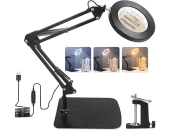 Vergrootglas, 10 x bureaulamp, vergrootglas met licht en standaard, led-leesvergrootglas met klemmen en basis, bureauvergrootlamp, 3 kleuren, 10 helderheid, voor lezen, repareren, knutselen
