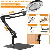 Vergrootglas, 10 x bureaulamp, vergrootglas met licht en standaard, led-leesvergrootglas met klemmen en basis, bureauvergrootlamp, 3 kleuren, 10 helderheid, voor lezen, repareren, knutselen