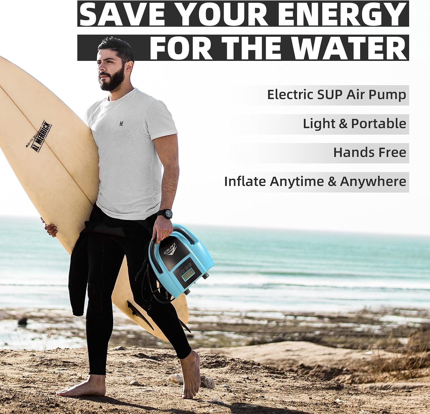 Sup 20 PSI hoge druk 12 V DC elektrische luchtpomp auto-off slimme draagbare pomp en deflator met twee niveaus digitaal lcd-display voor stand-up paddleboard, opblaasbare boot