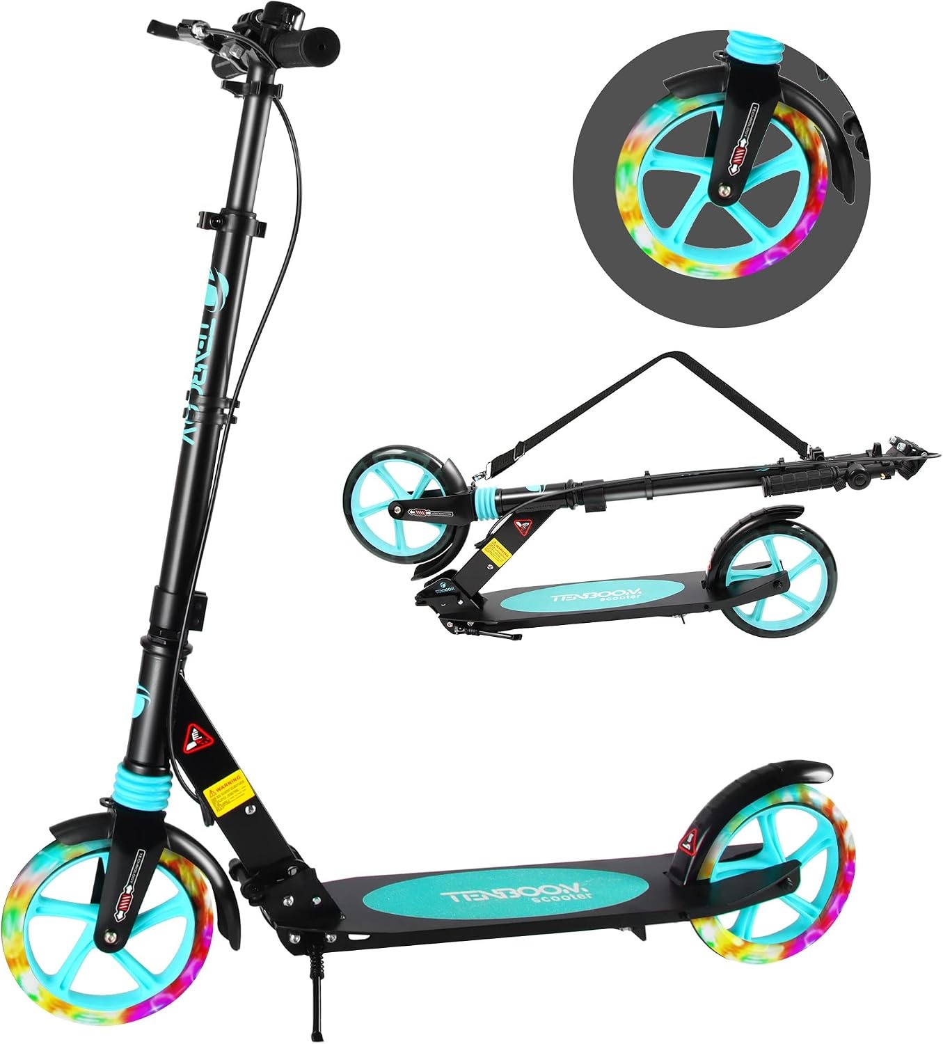 TENBOOM Step, volwassenen, inklapbaar, cityroller, in hoogte verstelbaar, voor kinderen, 10 jaar, step, 2 wielen, kickscooter met handrem en bel