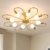 Qcyuui moderne 8-lichts plafondlamp industriële sputnik plafondlamp, E27 semi inbouw gouden kroonluchters verlichting voor woonkamer boerderij keuken (lamp niet inbegrepen)