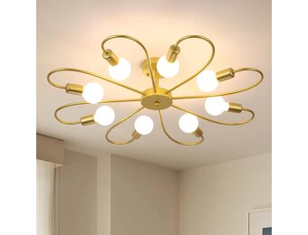 Qcyuui moderne 8-lichts plafondlamp industriële sputnik plafondlamp, E27 semi inbouw gouden kroonluchters verlichting voor woonkamer boerderij keuken (lamp niet inbegrepen)