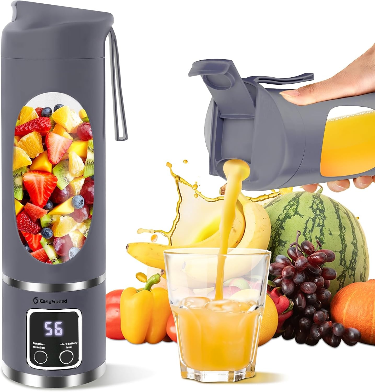 EasySpeed Draagbare mixer, 450 ml persoonlijke mini-mixer, 1200 mAh elektrische USB type C over, 10 roestvrijstalen messen, 3 snelheidsinstellingen, voor reizen en kantoorgebruik, blauw