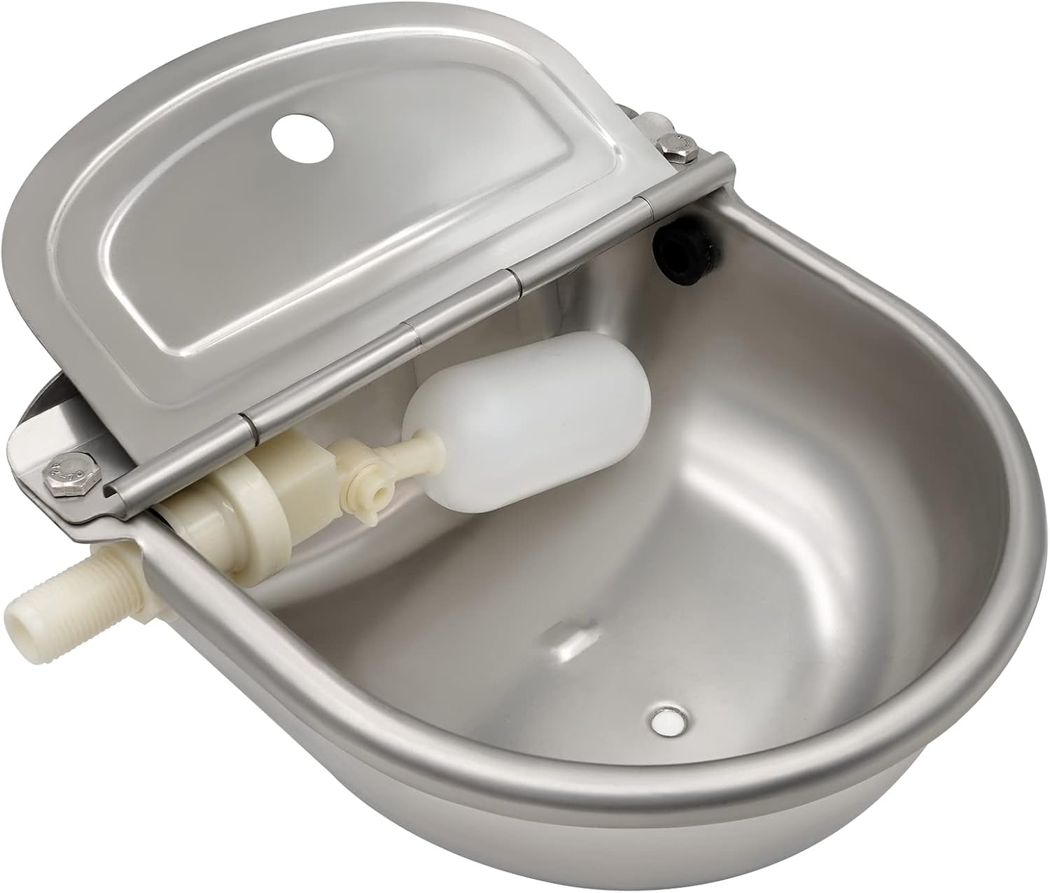 Automatische hondenwaterbak, roestvrij staal vee waterbak met afvoerplug en vlotterventiel voor hond, vee, varken, geit, schapen