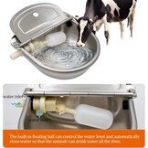 Automatische hondenwaterbak, roestvrij staal vee waterbak met afvoerplug en vlotterventiel voor hond, vee, varken, geit, schapen