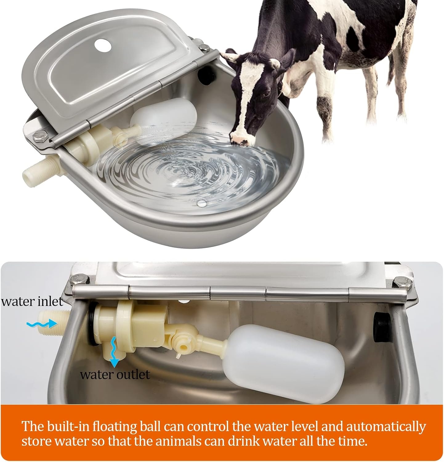 Automatische hondenwaterbak, roestvrij staal vee waterbak met afvoerplug en vlotterventiel voor hond, vee, varken, geit, schapen