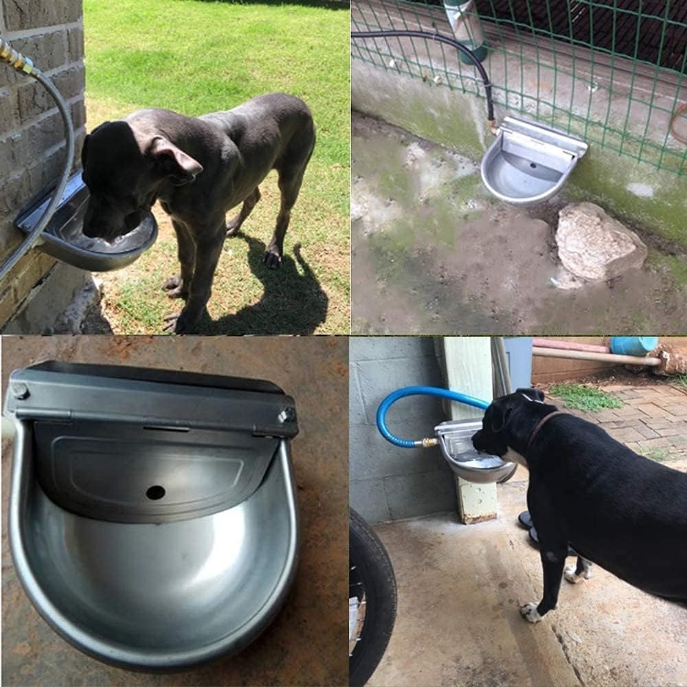 Automatische hondenwaterbak, roestvrij staal vee waterbak met afvoerplug en vlotterventiel voor hond, vee, varken, geit, schapen
