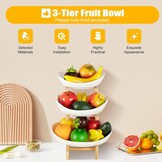 Fruitetagère keramische fruitschaal met 3 etages, fruitbord, 3 niveaus, fruitetagère, fruitschaal, etagère met bamboestandaard, serveerschaal voor keuken, fruit, groenten, snacks, snoep