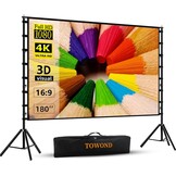 Projectiescherm TOWOND standaard 180 inch, 16:9 HD voor buiten, draagtaas, kreukvrij, verdikte beugels ontwerp voor achtertuin, filmavond