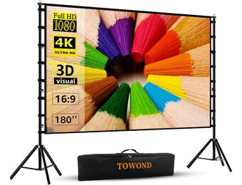 Projectiescherm TOWOND standaard 180 inch, 16:9 HD voor buiten, draagtaas, kreukvrij, verdikte beugels ontwerp voor achtertuin, filmavond