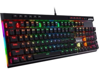Redragon K580 VATA US-lay-out RGB LED achter verlicht mechanisch gaming-toetsenbord, bruine schakelaars, 104 toetsen anti-ghosting macrotoetsen en speciale mediatoetsen, ingebouwde macro-opname