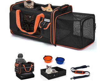 Odoland Extra Large Pet Carriers for 2 Cats Expandable Foldable Cat Travel Carrier with Cat Litter Box - Portable Dog and Cat Transport Carrier with Soft Sides for Car Travel with