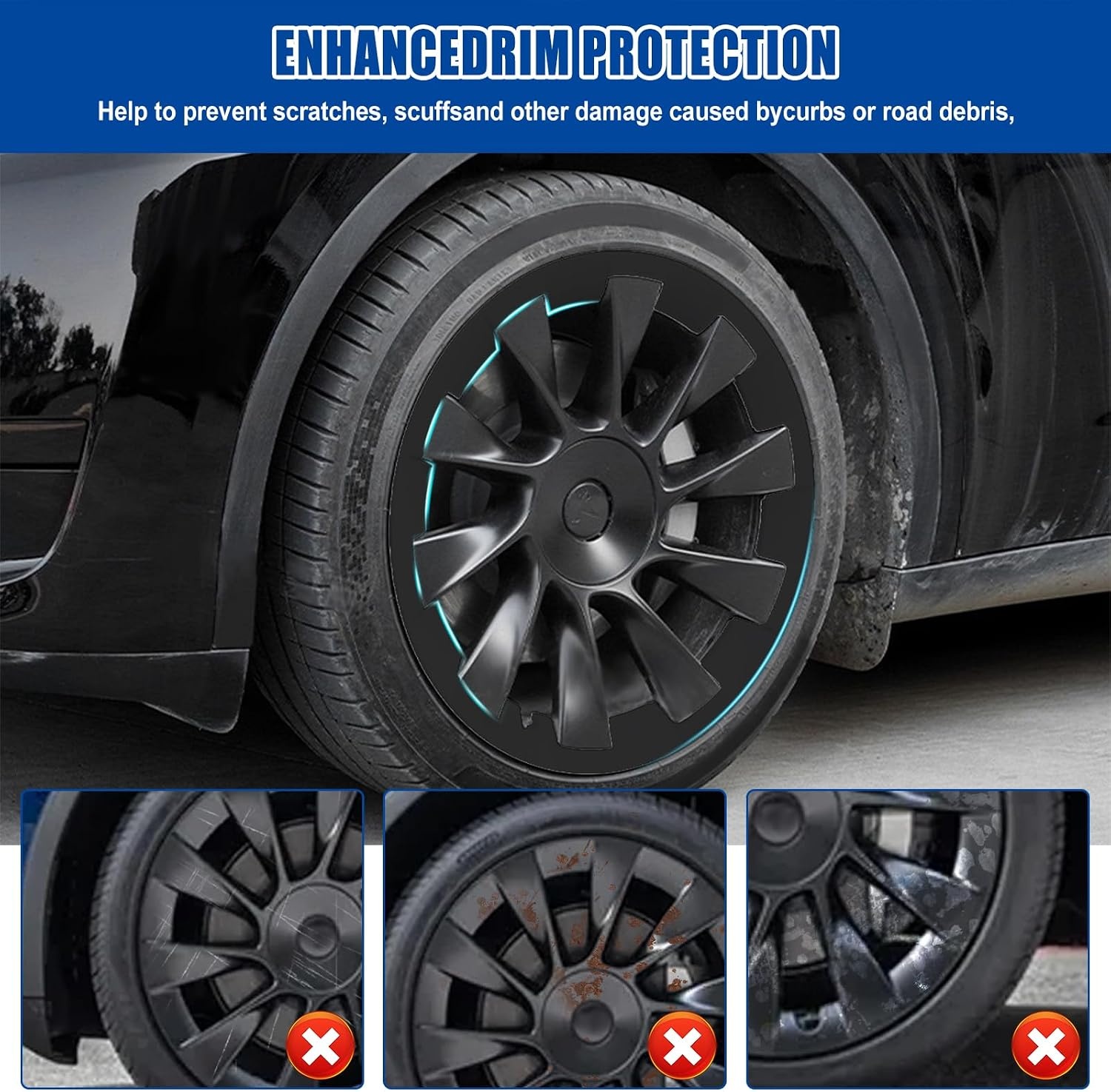 商品名称 Velgbescherming voor Tesla Model Y 20 inch 2017-2024, 4 stuks ABS-velg naafdop velgbescherming afdekking, velgenpatch, bescherming, kras, curb, rashwiel, trim