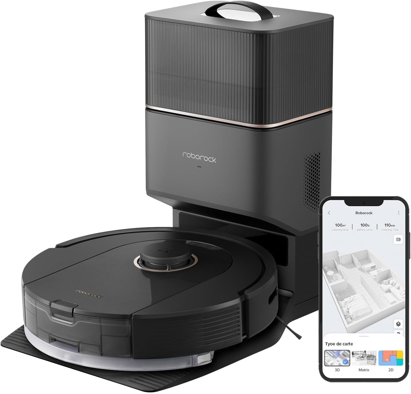 roborock Q5 Pro+ Robotstofzuiger Met Zuigstation, Zelflozend, DuoRoller Borstel, 5500Pa Zuigkracht, 2,5L Stofzak, 180mL Waterreservoir, PreciSense-LiDAR Navigatie-App/Alexa Dweilrobot, Zwart