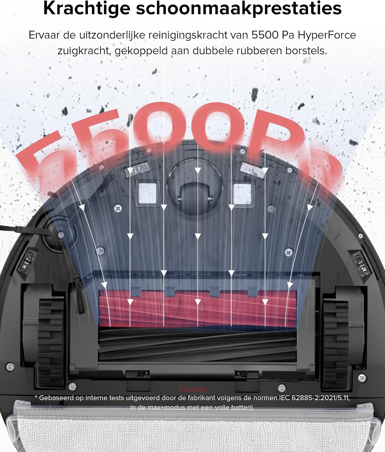 roborock Q5 Pro+ Robotstofzuiger Met Zuigstation, Zelflozend, DuoRoller Borstel, 5500Pa Zuigkracht, 2,5L Stofzak, 180mL Waterreservoir, PreciSense-LiDAR Navigatie-App/Alexa Dweilrobot, Zwart