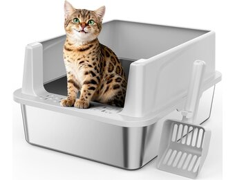 Kattenbak RVS voor Kittens - 18L, Hoge Rand, Lekvrij, Incl. Schep - 33% Korting!