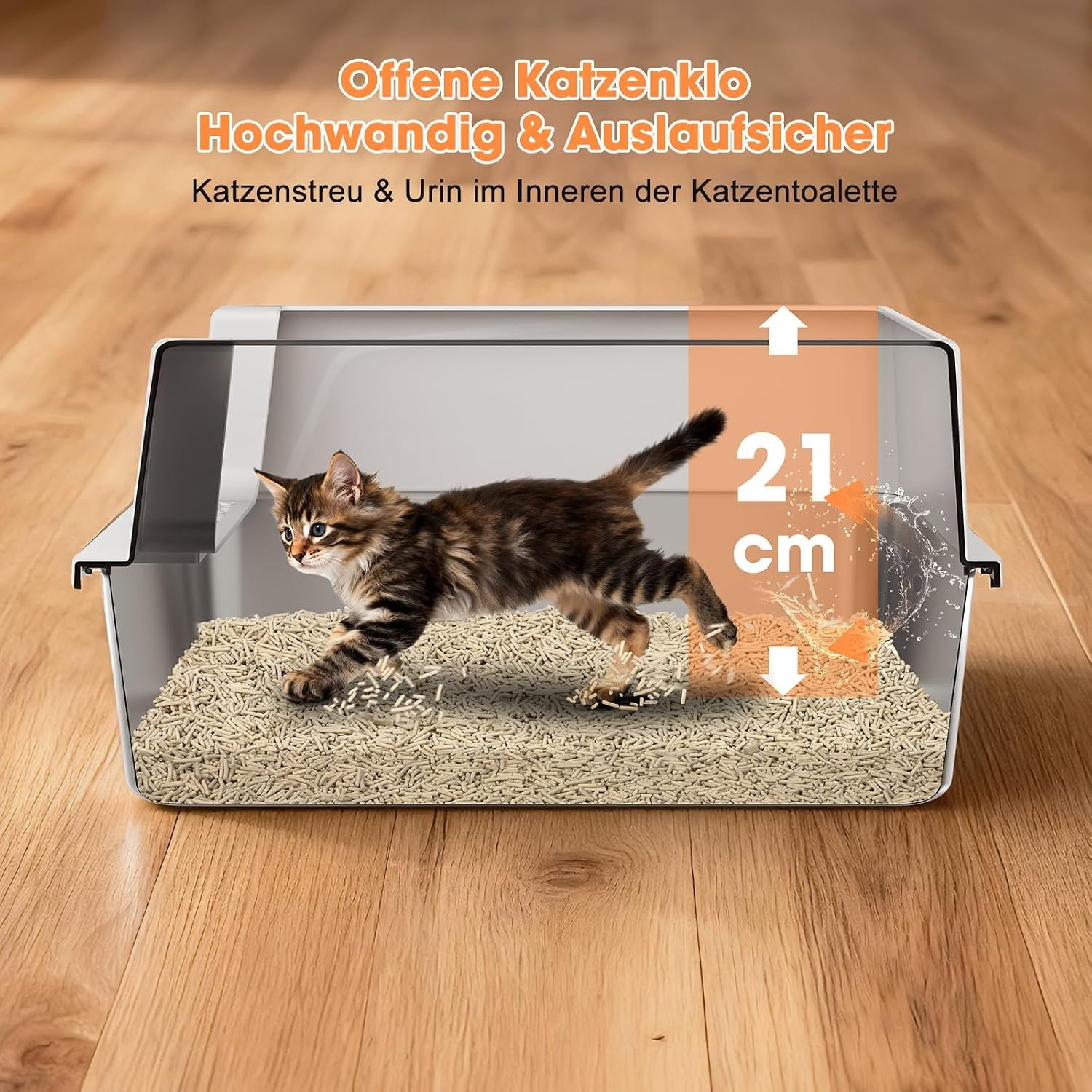 Kattenbak RVS voor Kittens - 18L, Hoge Rand, Lekvrij, Incl. Schep - 33% Korting!