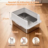 Kattenbak RVS voor Kittens - 18L, Hoge Rand, Lekvrij, Incl. Schep - 33% Korting!