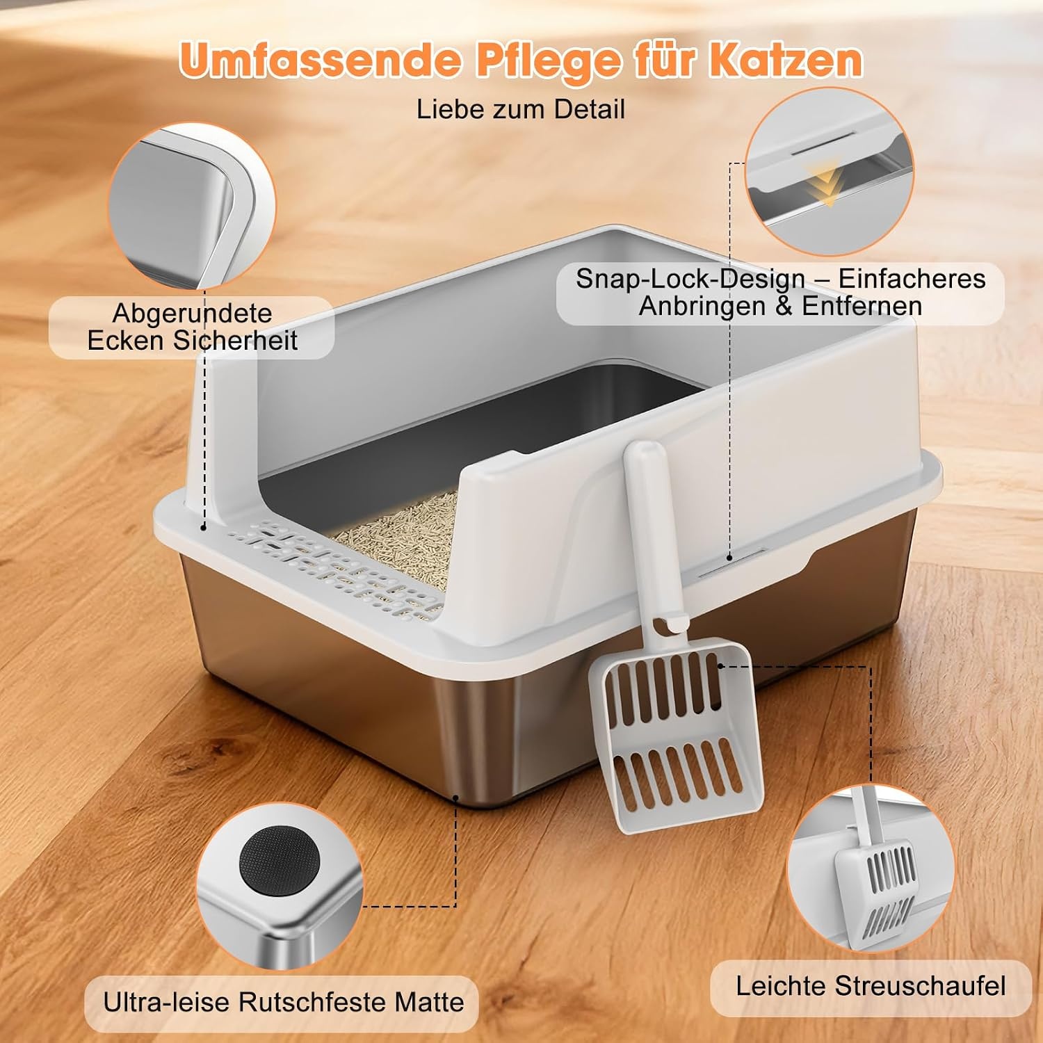 Kattenbak RVS voor Kittens - 18L, Hoge Rand, Lekvrij, Incl. Schep - 33% Korting!