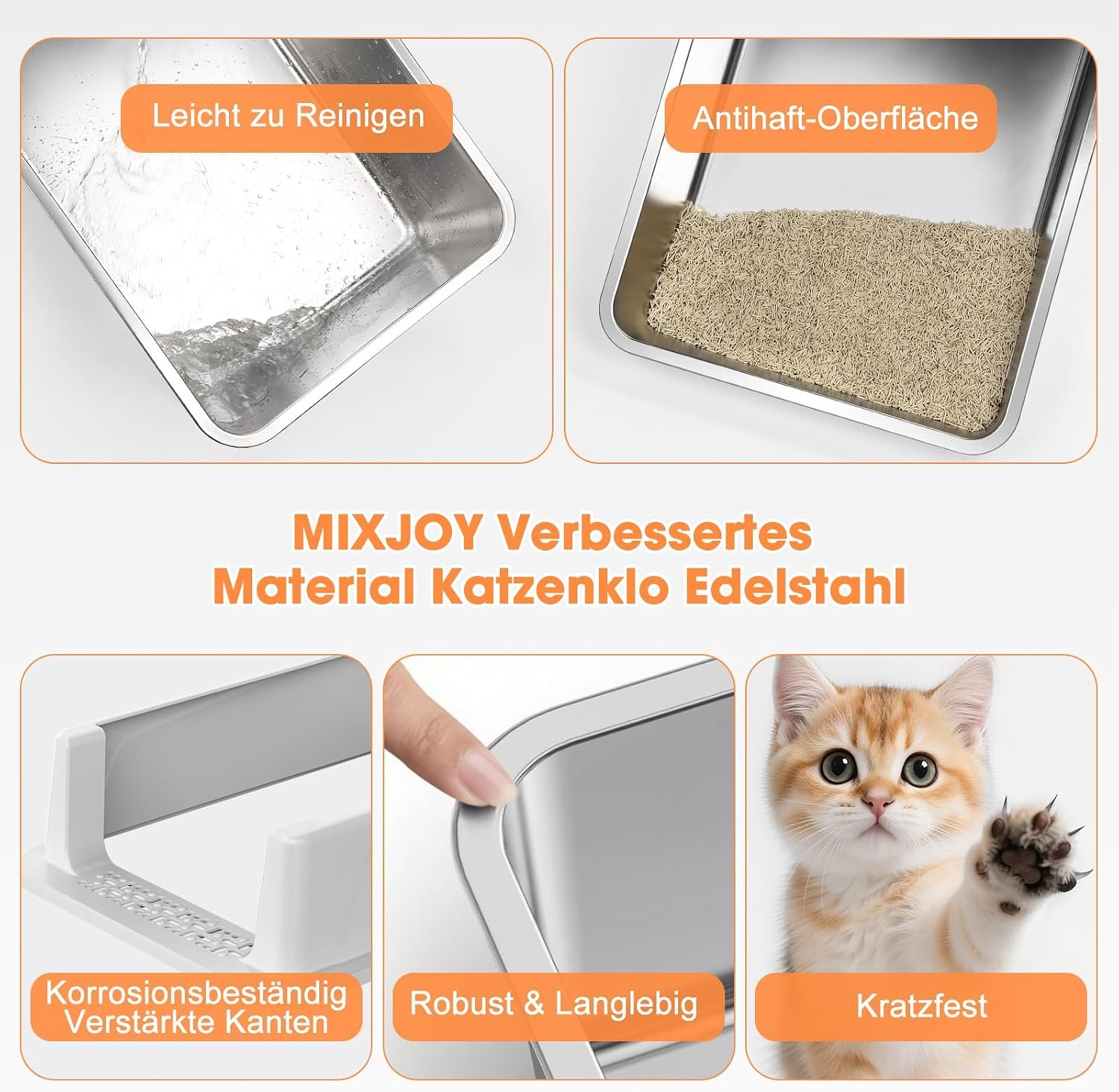 Kattenbak RVS voor Kittens - 18L, Hoge Rand, Lekvrij, Incl. Schep - 33% Korting!
