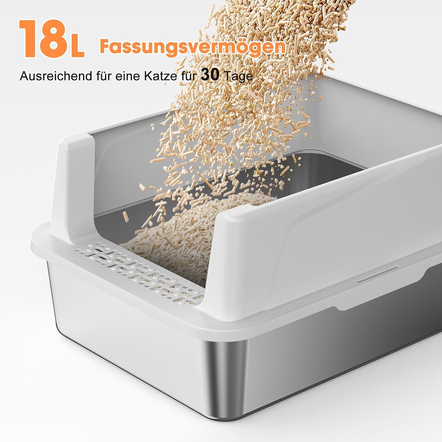 Kattenbak RVS voor Kittens - 18L, Hoge Rand, Lekvrij, Incl. Schep - 33% Korting!