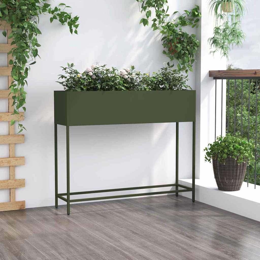 Olijfgroene Plantenbak Staal 100x26x82cm - 34% Korting
