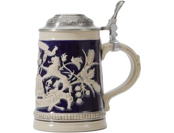 Geretourneerde Bierpul 0,5L Keramiek met Tinnen Deksel - Duits Thema - 29% Korting!