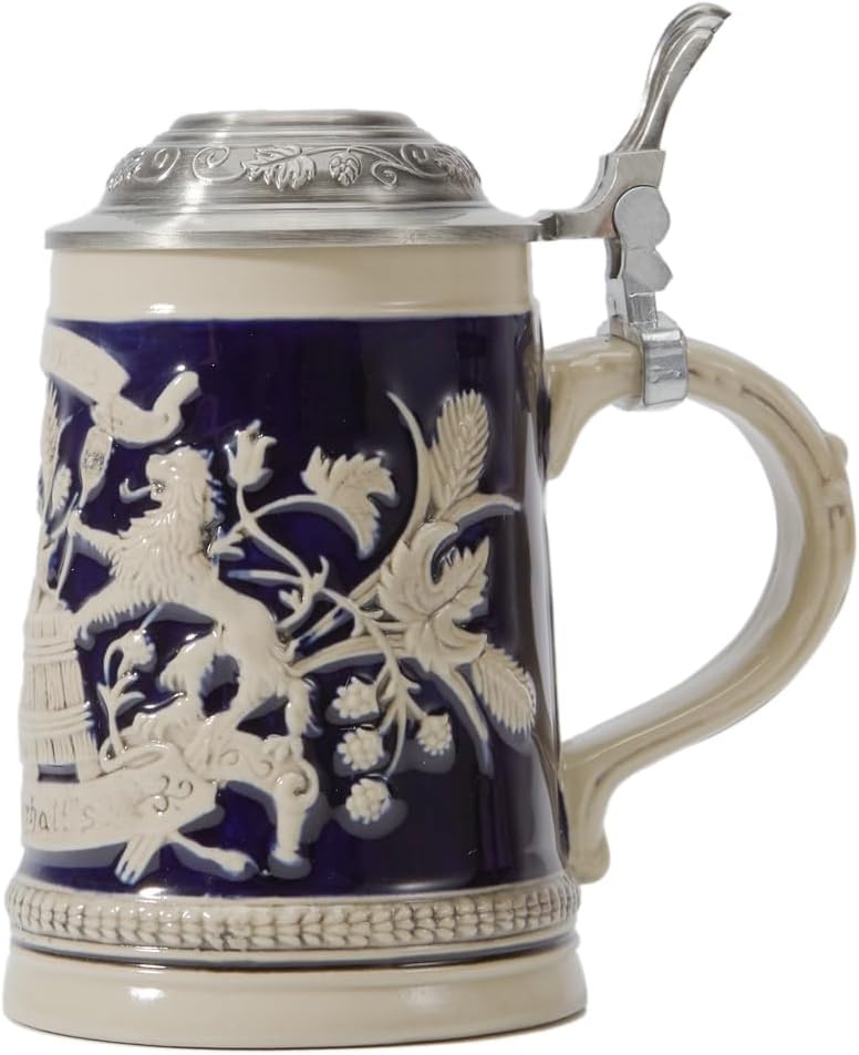 Geretourneerde Bierpul 0,5L Keramiek met Tinnen Deksel - Duits Thema - 29% Korting!