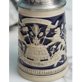 Geretourneerde Bierpul 0,5L Keramiek met Tinnen Deksel - Duits Thema - 29% Korting!