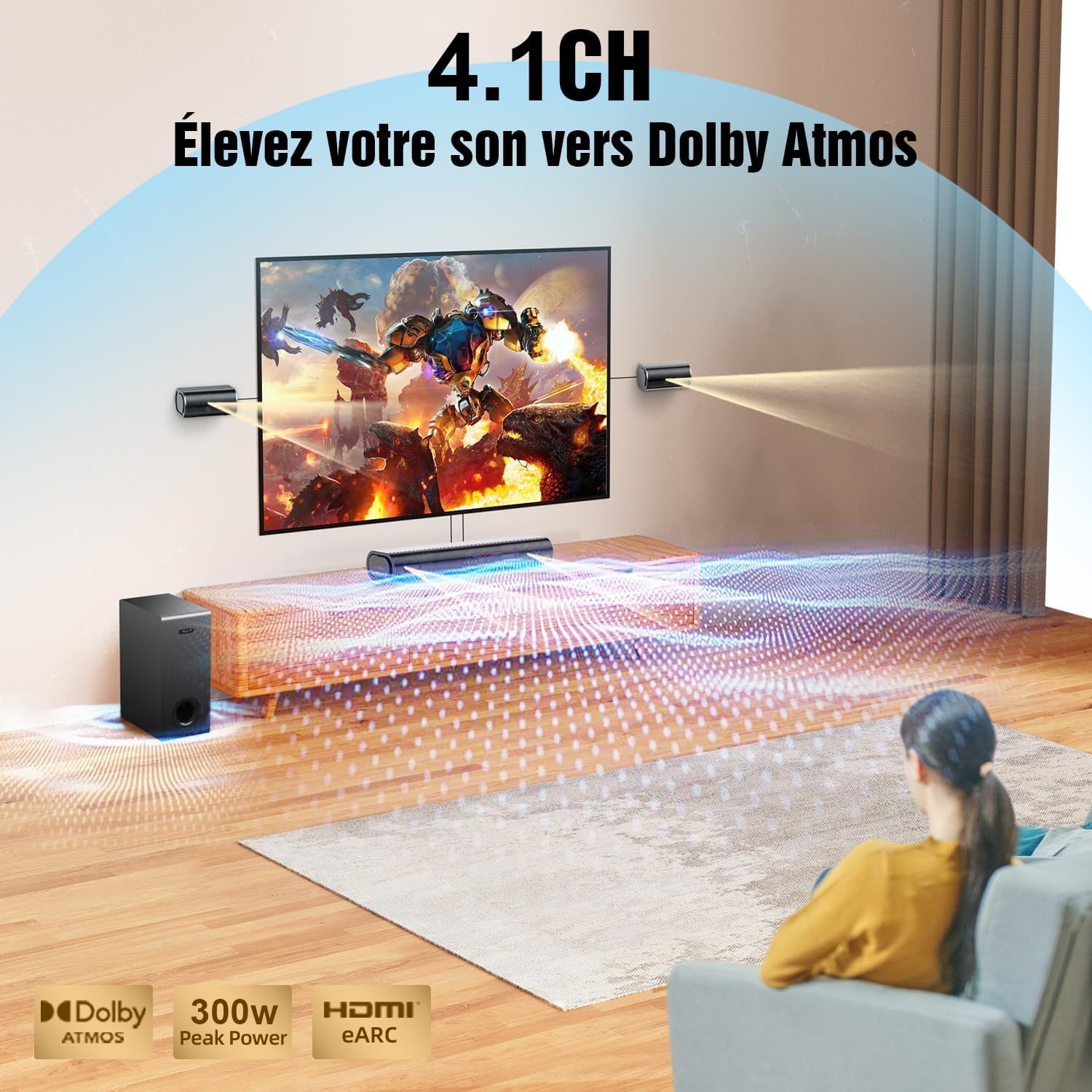 Soundbar 4.1 met Subwoofer & Dolby Atmos - 300W