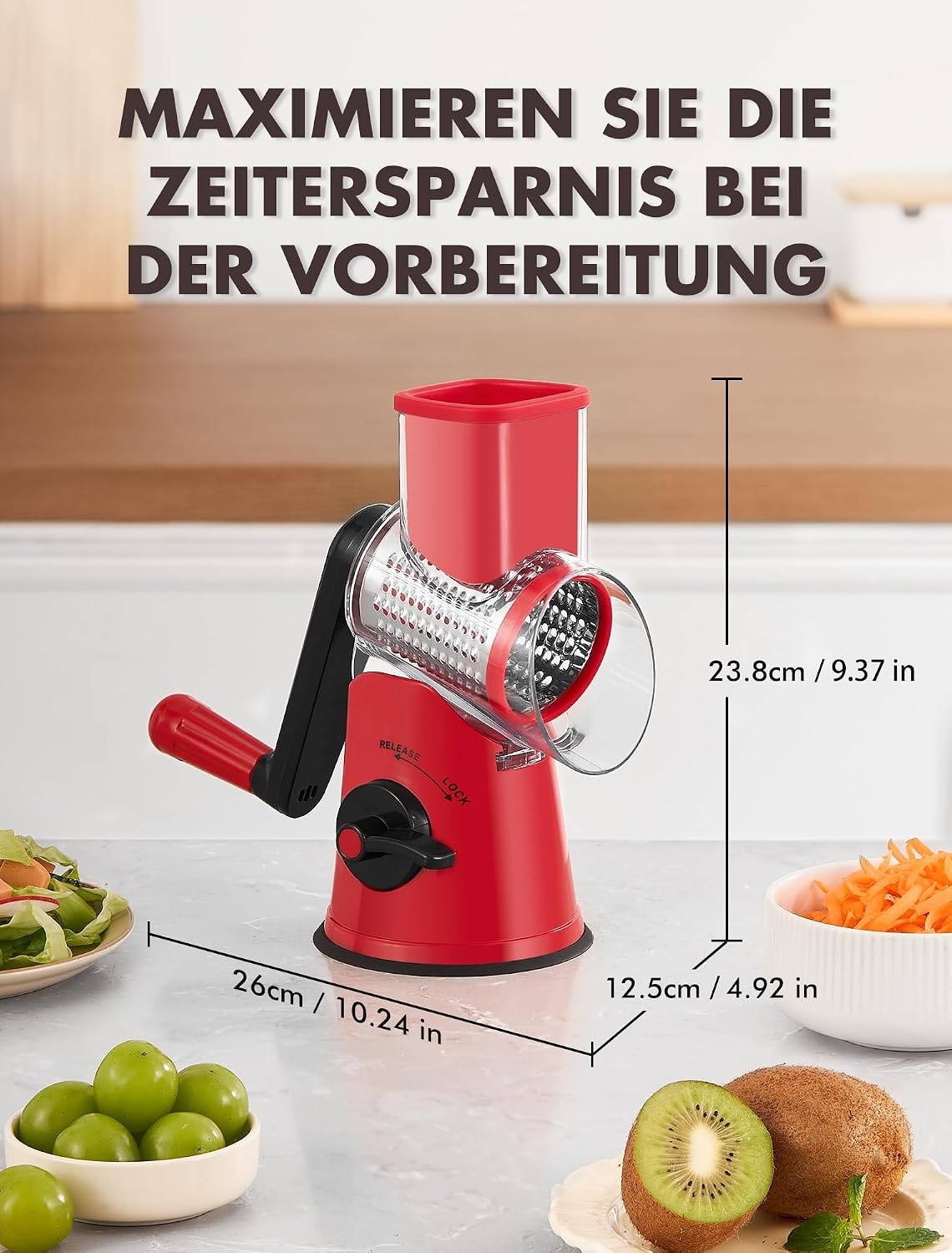 Kaas- en groenterasp met zwengel | 34% Korting