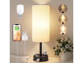 Dimbaar Nachttischlamp met USB & Stopcontact - 34% Korting